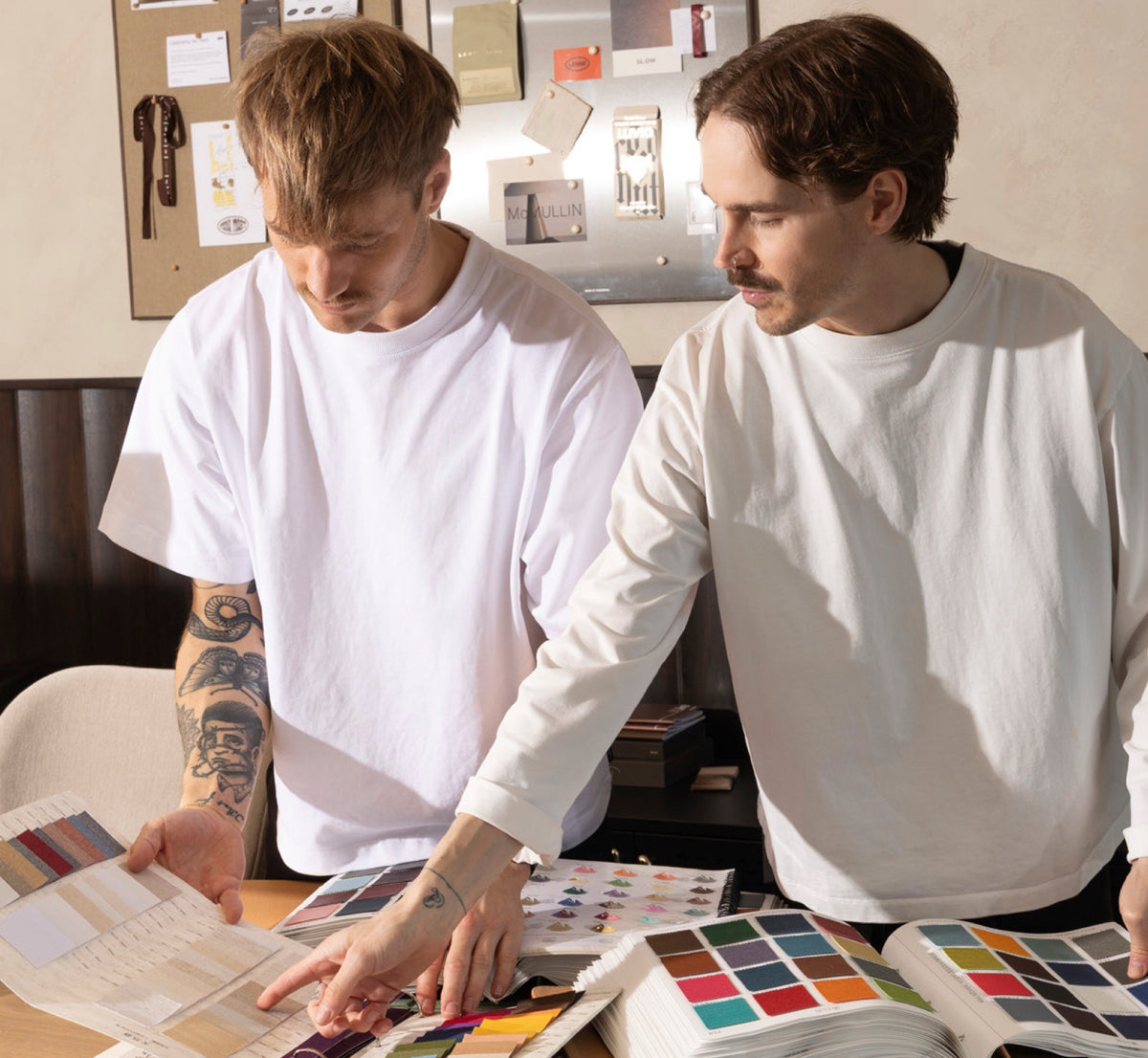 Matt and Dan reviewing design samples